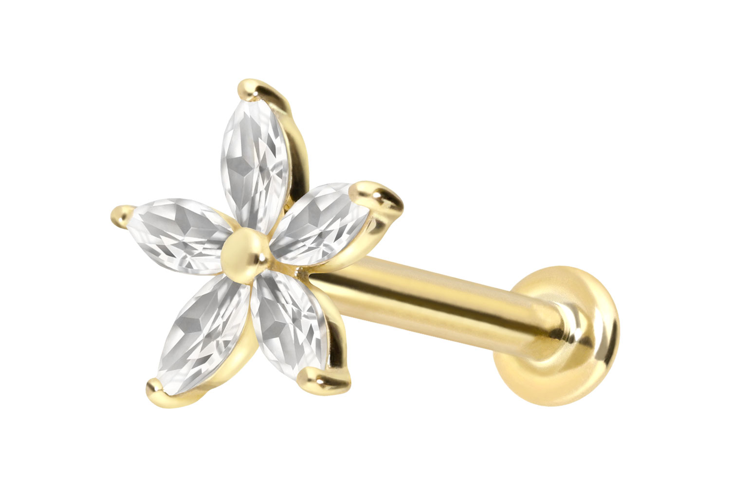 14 Karat Gold Labret Piercing mit Push Fit MOISSANIT-BLUME